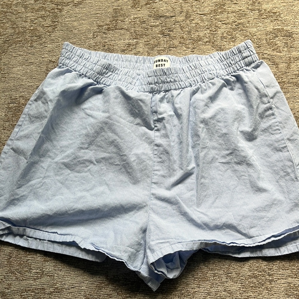 Sunday Best Light Blue Striped Women Shorts